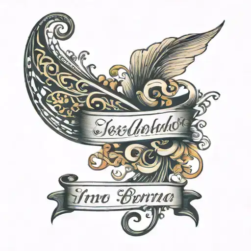 A Curved Line That Wraps Around Wrist With 2 Names And A Little Decor Next To Them