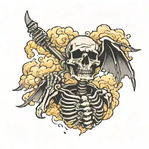 Upper Half Of Skeleton Ripping Through Clouds