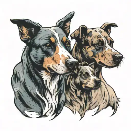 Three Dogs Heads Looking Different Direction Kinda Like A Mount Rushmore