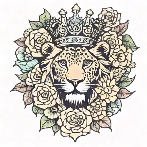 Leo Symbol With Crown Surrounded By Bold Flowers