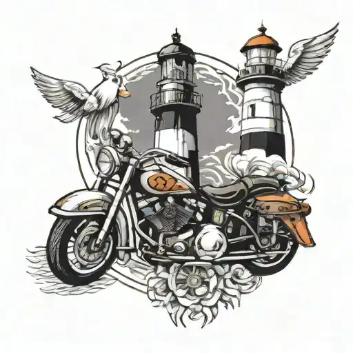 Lighthouse And Motorcycle