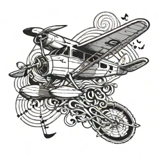 Light Aircraft And Music Note Intertwined