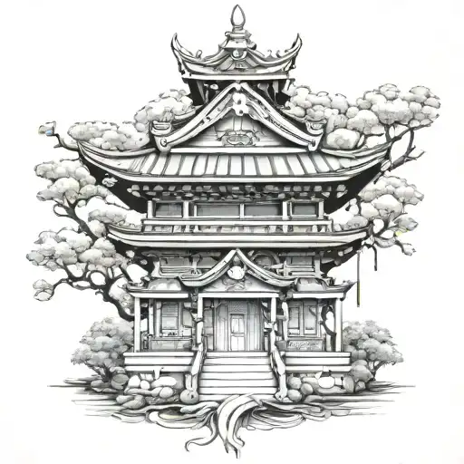 Black And White Japanese Temple