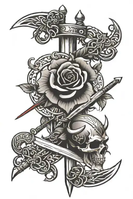 Viking Symbols Blood And Rose With Some Swords