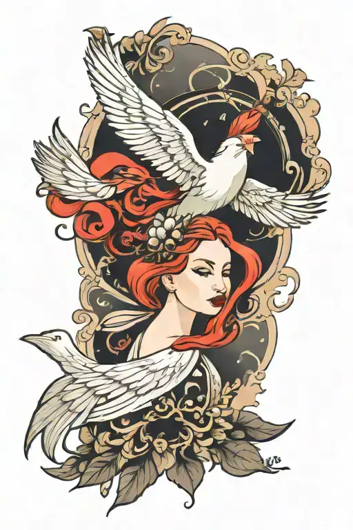 Dove Flying Red Haired Girl