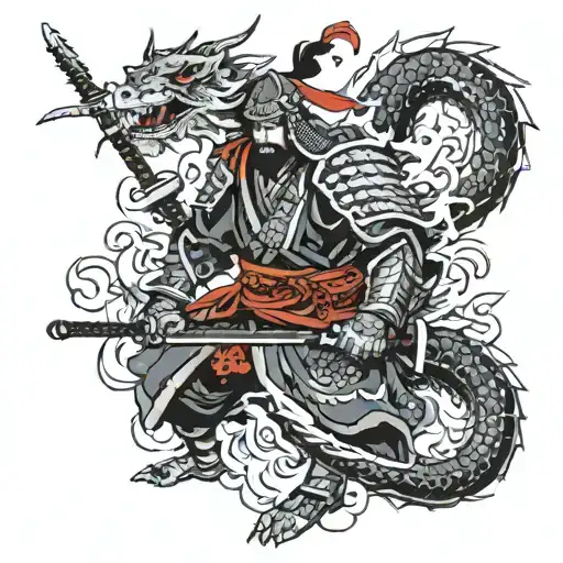 Samurai Warrior Drache Im Feuer