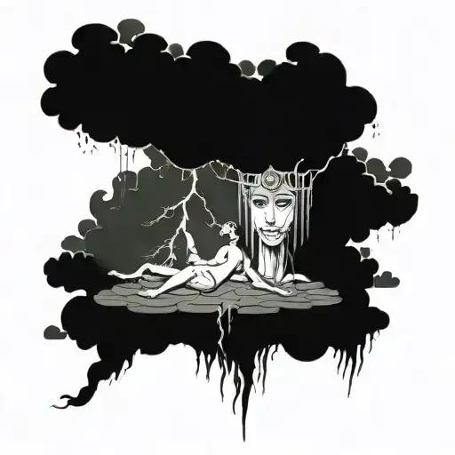 Thunderstorm Inside Persons Thoughts With Religious Characters Present