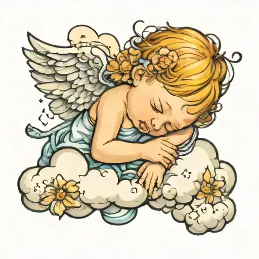 Baby Angel Sleeping On Clouds