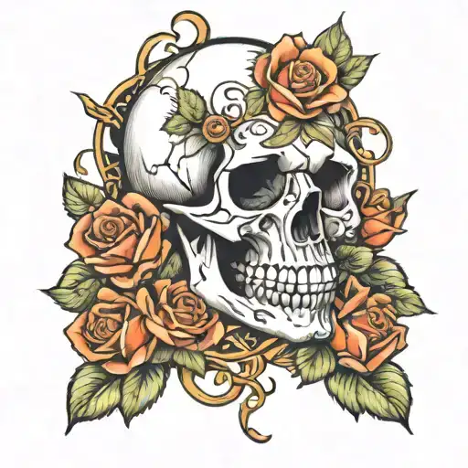 Skull And Roses Intertwined