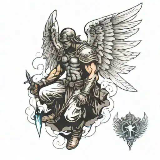 Opressed Gods Soldier With Angel Wings Beaten Down On His Knees