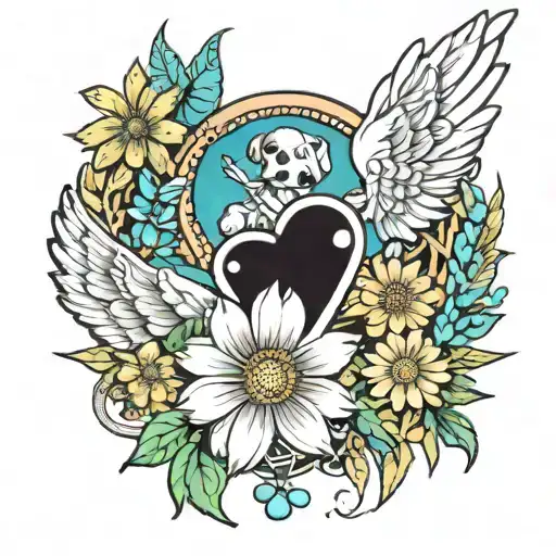 Paw Print Daisys And Angel Wings