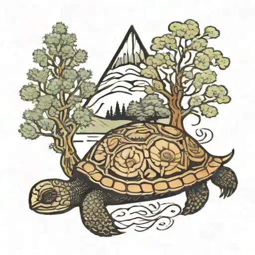 Scottish Tree Of Life And Turtle With Mountain On Its Shell