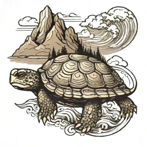 Turtle With Mountain On Its Back