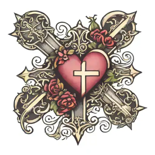 Pretty Cross With A Heart Shape On It With An A On Bottom Left And A R On Bottom Right