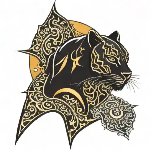 Arm Sleeve Black Panther Arabic Writing And Waves Stars