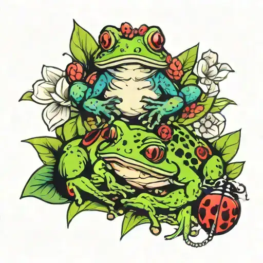 Frog And Lady Bug Sitting Together