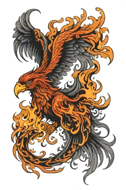 Phoenix Rising From The Ashes Surrounded In Smoke Rising