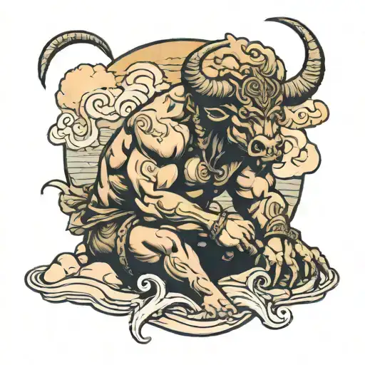 Minotaur Relaxing At The Beach