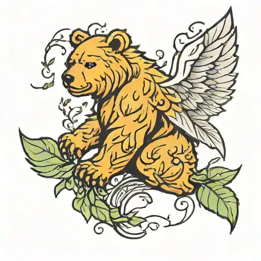 Winged Bear Between Tree Leaf