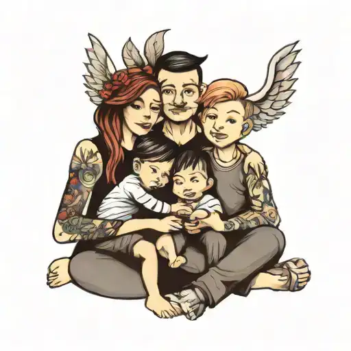 Family Mom Dad Kid Sitting Tattoo