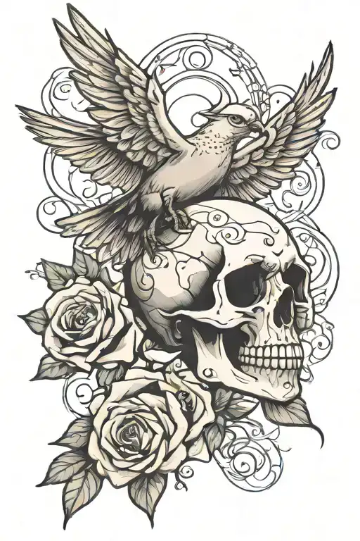 Skull Roses Dove Flying