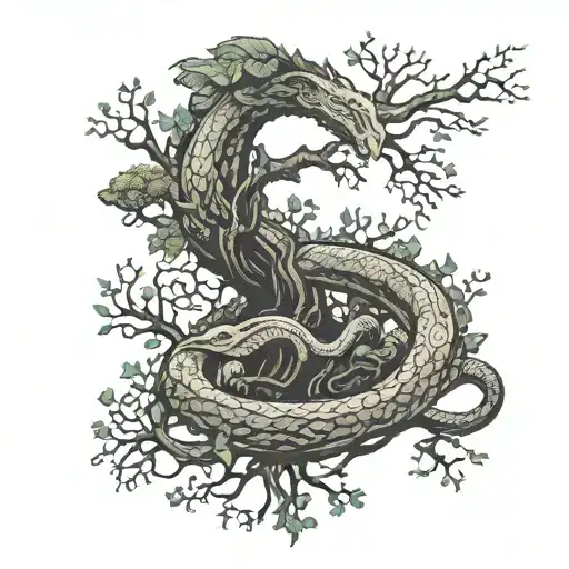 Jormungandr And Yggdrasil Tree