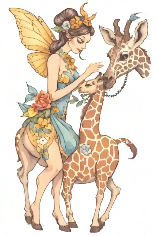 Fairy And Giraffe Playing