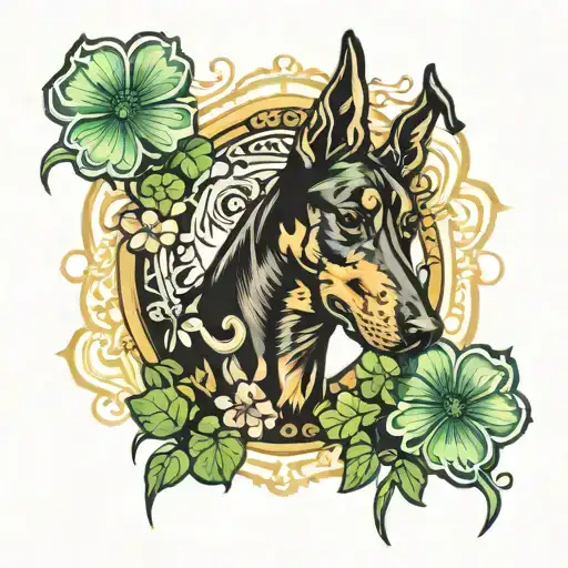 Five Leaf Clover And Doberman