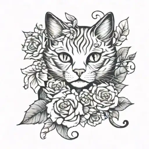 Cat With Flowers Wrapped