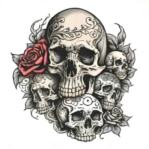 Bicep Half Sleave With Skulls And Flowers To Represent Life And Death Tattoo