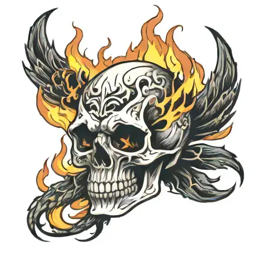 Skull With Fire Around
