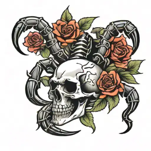 Scorpion With Skull And 7 Roses