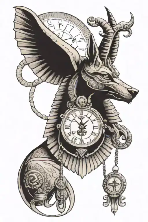 Anubis With Clock Above Eye Of Ra Under Egyptian God
