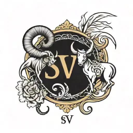 Initals S And V With Zodiac Signs Taurus And Aries