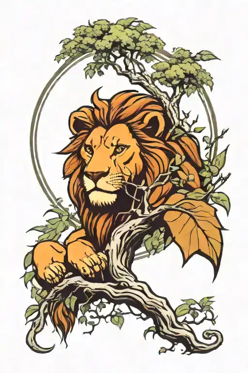 Lion King With Tree Surrounded