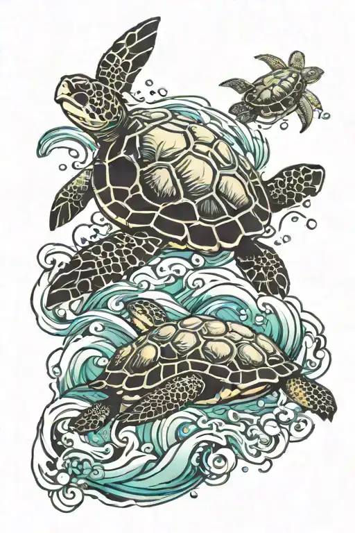 Sea Turtles And Water Waves