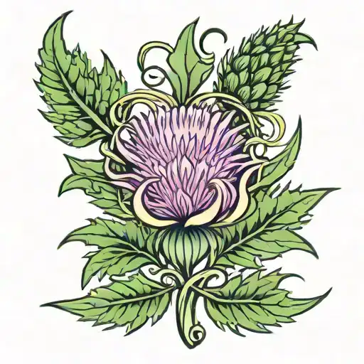 Scottish Thistle With Strength Celtic Symbol Intertwined