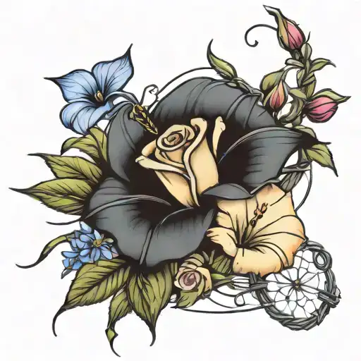 Lily Honeysuckle Morning Glory And Rose Bouquet Tied With Barbed Wire