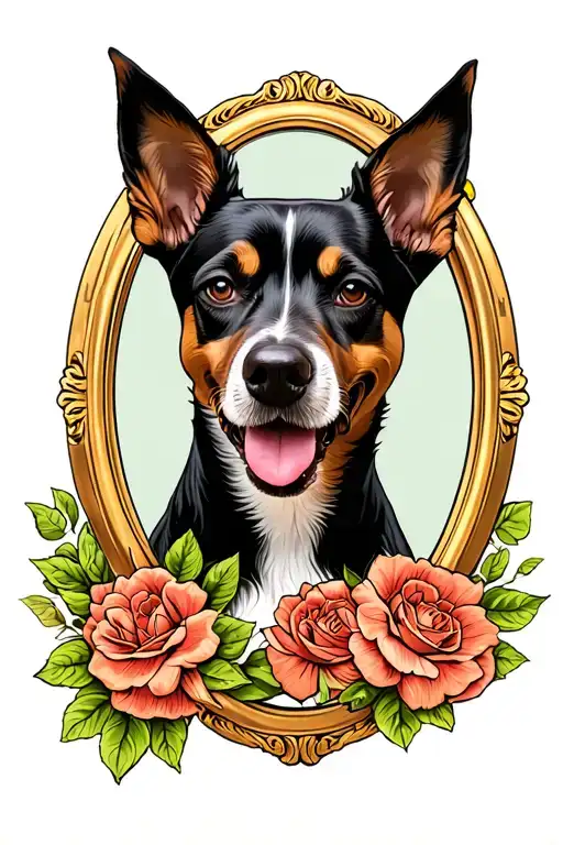 Dog In Gold Oval Frame