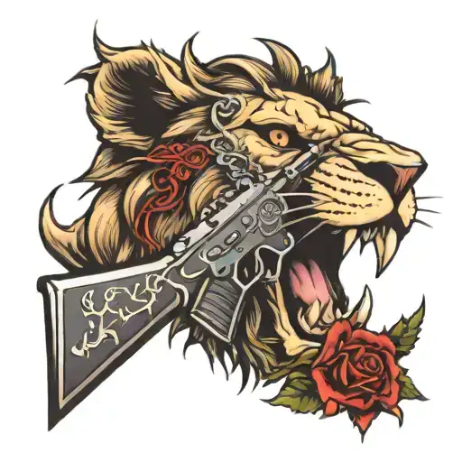 Lion With Cross In Eye And Thorns Ar 15 Rifle