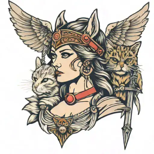 Valkyrie Bust With 2 Cats And 1 Spear Old School