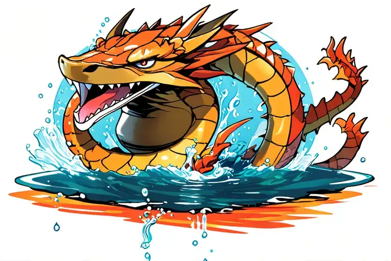 An Urn Pouring Water With Pokemon Gyarados