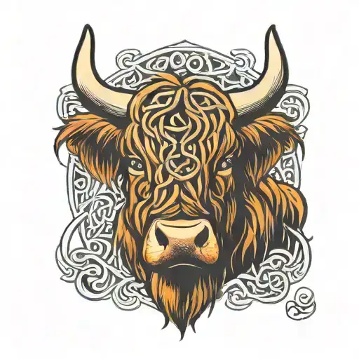 Celtic Knot Behind The Head Of A Highland Cow