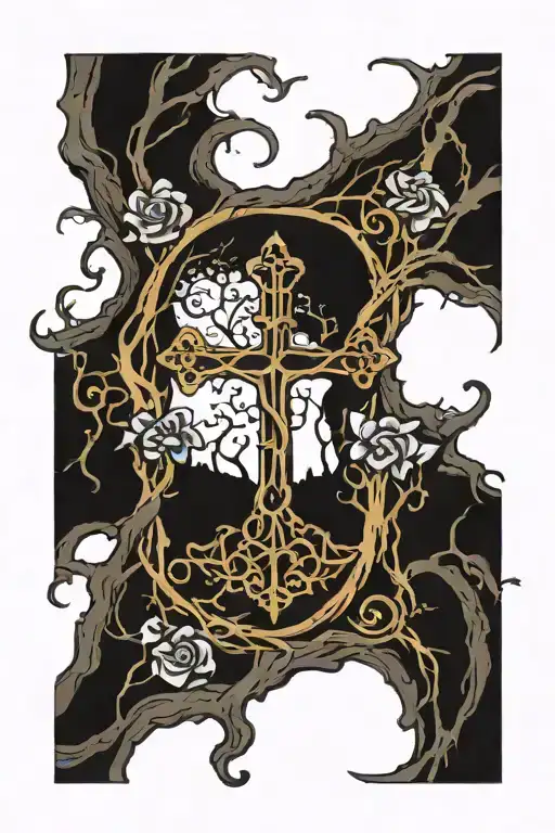 Tree Of Life And Gothic Cross Surrounded