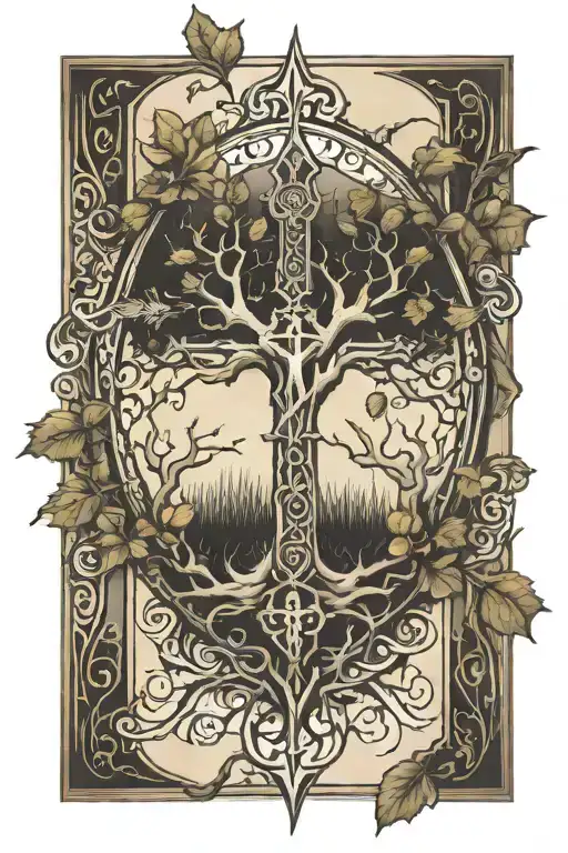 Tree Of Life And Gothic Cross Surrounded