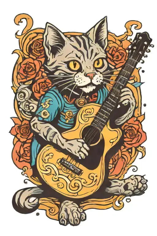Cat Playing A Guitar
