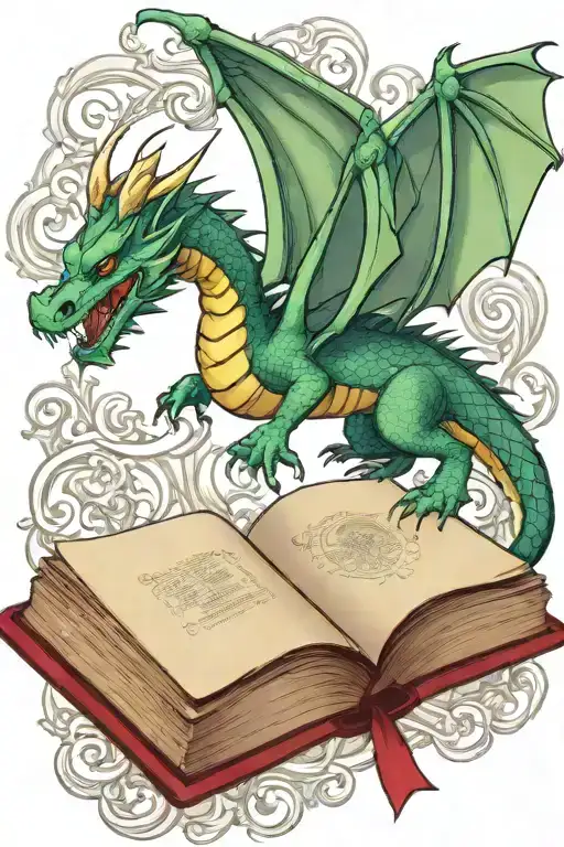 Dragon Flying Over A Book Style Illustration