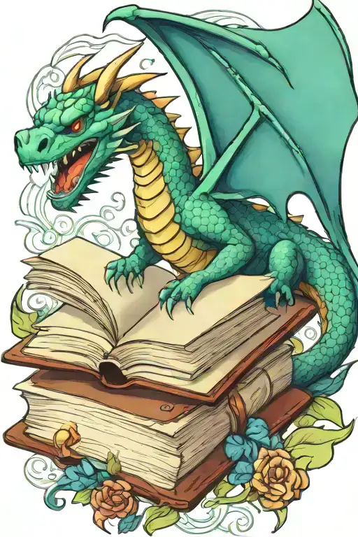 Dragon Flying Over A Book Style Illustration
