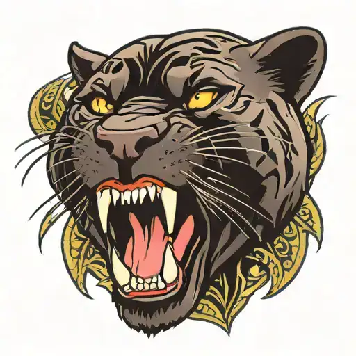 Black Panther And Face Coming Out Of The Open Mouth