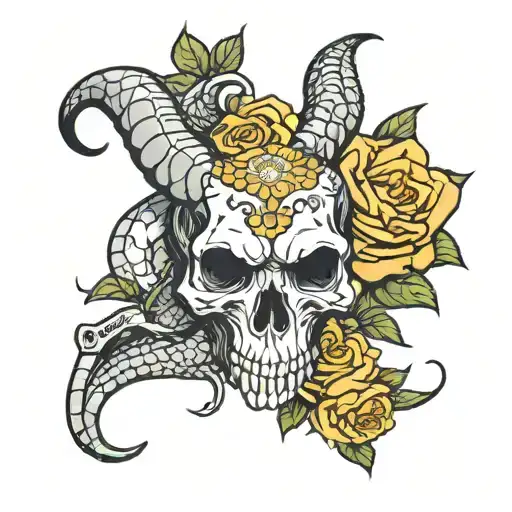 Bull Skull Snake In One Eye Yellow Rose In Other Eye